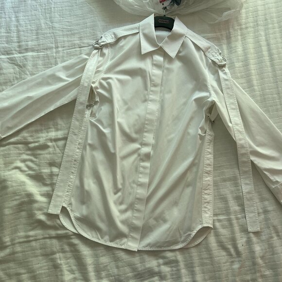 HELMUT LANG White Cotton Button Down Shirt with Straps - Women’s Size XS - Picture 8 of 9